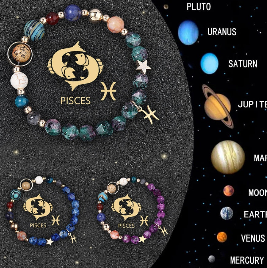 3PCS Handmade Crystal Stone Zodiac Sign Bracelets – Natural Healing Astrology Beaded Jewelry