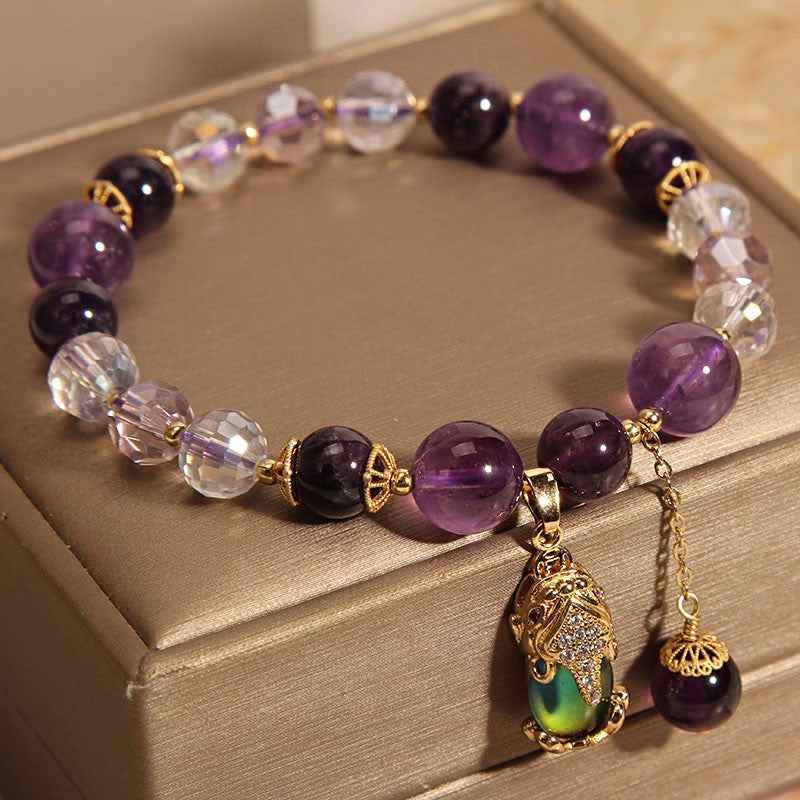 Natural Amethyst Crystal Beaded Bracelet – Ethnic Style Handmade Jewelry for Women