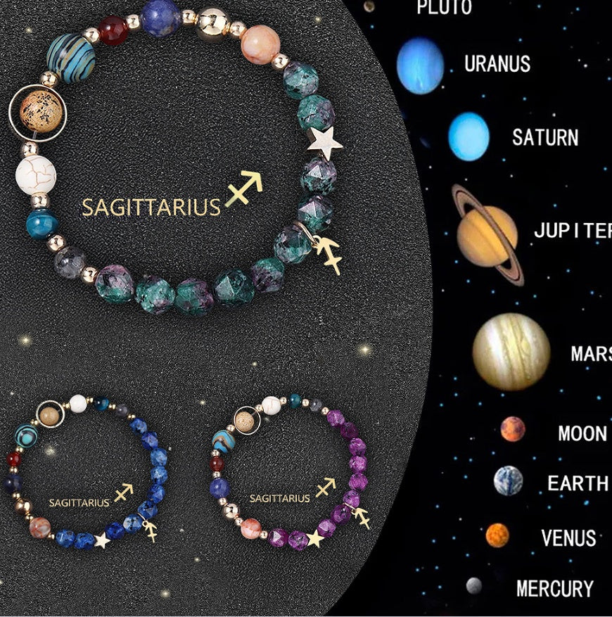 3PCS Handmade Crystal Stone Zodiac Sign Bracelets – Natural Healing Astrology Beaded Jewelry