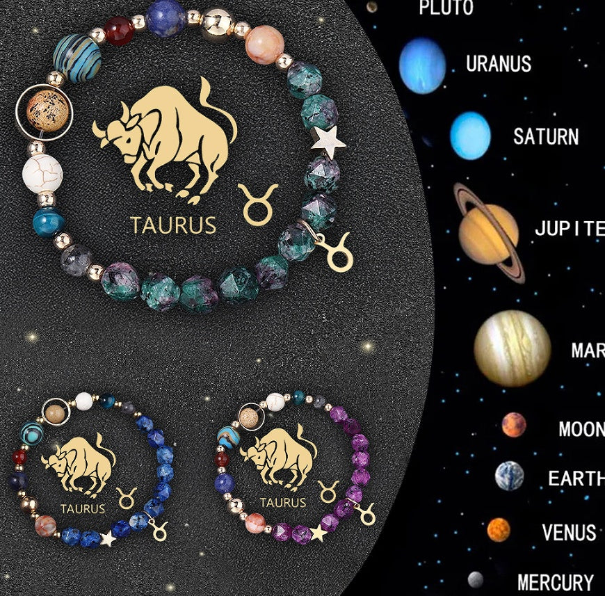 3PCS Handmade Crystal Stone Zodiac Sign Bracelets – Natural Healing Astrology Beaded Jewelry