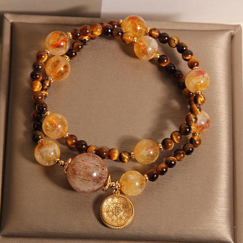 Handmade Natural Citrine & Tiger Eye Bracelet for Women