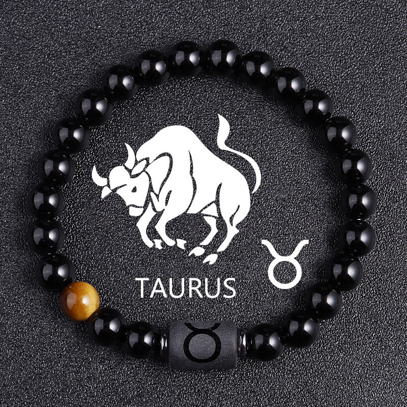 Luxury Zodiac Tiger Eye Bracelet – Handmade Black Glass Healing Jewelry