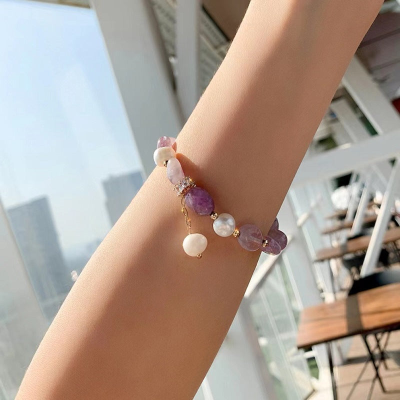 Handmade Freshwater Purple Pearl Crystal Bracelet – Elegant Women’s Jewelry