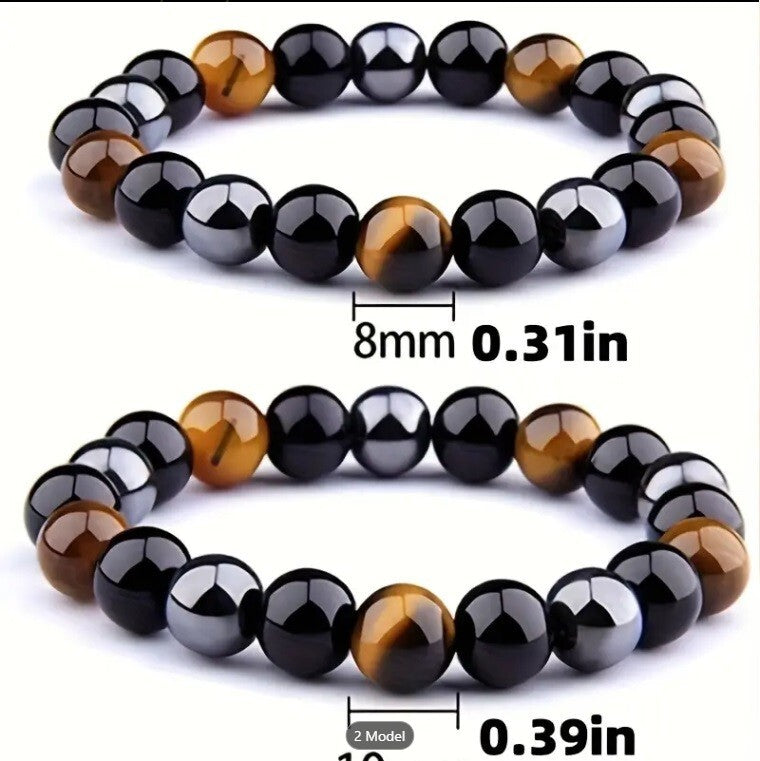 Triple Protection Bracelet Set – Handmade Obsidian, Tiger’s Eye & Hematite Jewelry