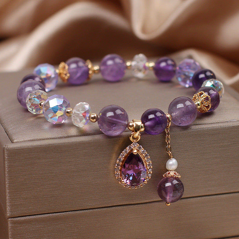 Handmade Natural Strawberry Quartz Bracelet – Diamond Charm Women’s Crystal Jewelry