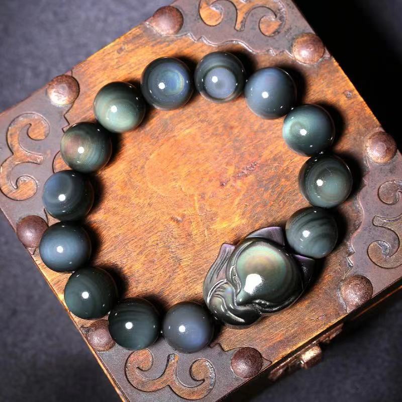 Handmade Obsidian Fox Bracelet – Natural Crystal Couple Jewelry