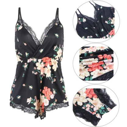 Comeondear Pajamas Jumpsuit For Women Sexy Florals Vintage Pajamas Romper Strappy Lingerie Combinaison Short Jumpsuit Bodysuits - Image 6