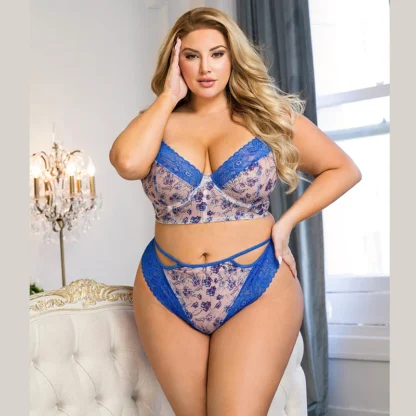 Luxury Plus Size Lace Lingerie Set – Sexy 2-Piece Floral Bra & Briefs for Women - Image 2