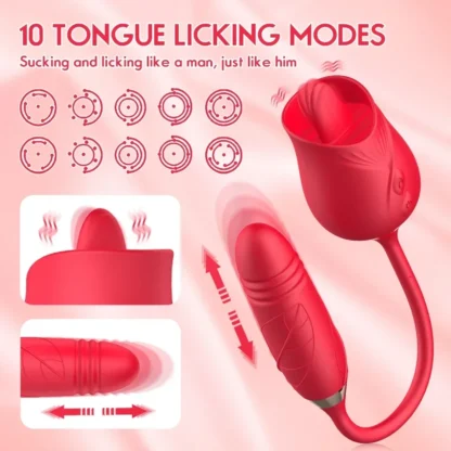 Rose-Licking Thrusting Vibrator – G-Spot, Clitoris & Nipple Stimulator for Women, Multi-Speed Adult Toy for Couples 18+ - Image 4