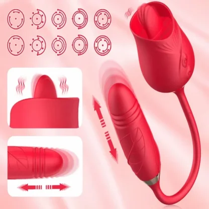 Rose Thrusting & Rotating Vibrator – Dildo with Tongue Licking, Clit, Nipple & G-Spot Stimulator, Vibrating Anal Plug Sex Toy for Women - Image 4