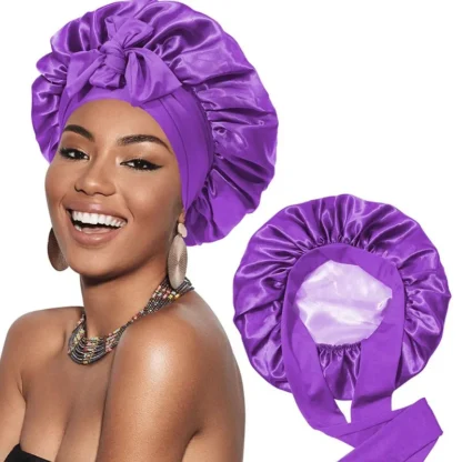 Soft Satin Hair Cap for Sleeping – Double-Layered, Round Beanie Bonnet for Nighttime Haircare - Image 4