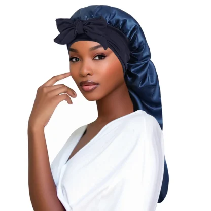 Soft Silky Long Satin Bonnet for Natural & Curly Hair – Extra Large Sleep Cap with Adjustable Tie for Women - Image 9