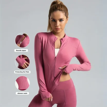 Slim Fit Women’s Sports Jacket – Moisture-Wicking Yoga Coat for Fitness & Running