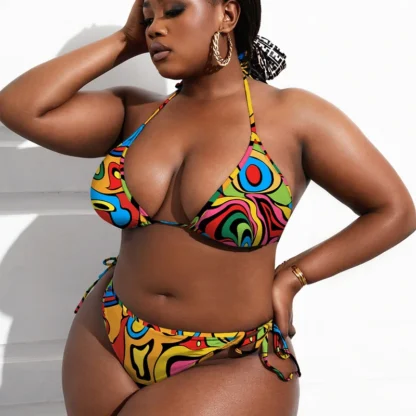 Plus Size Sexy 3-Piece Bikini Set for Women – Large Cup Halter Swimwear with Cover Up, African Print Beach Swimsuit - Image 2
