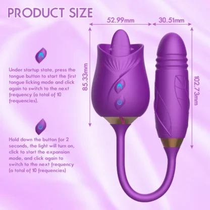 Rose Thrusting & Rotating Vibrator – Dildo with Tongue Licking, Clit, Nipple & G-Spot Stimulator, Vibrating Anal Plug Sex Toy for Women - Image 11