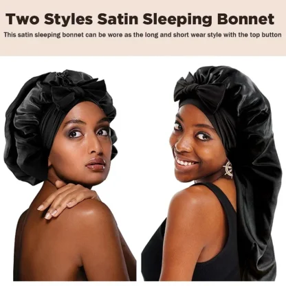 Soft Silky Long Satin Bonnet for Natural & Curly Hair – Extra Large Sleep Cap with Adjustable Tie for Women - Image 2