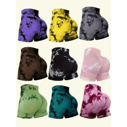 High-Waisted Tie-Dye Yoga Shorts for Women – Scrunch Butt Lift Workout Shorts - Image 2