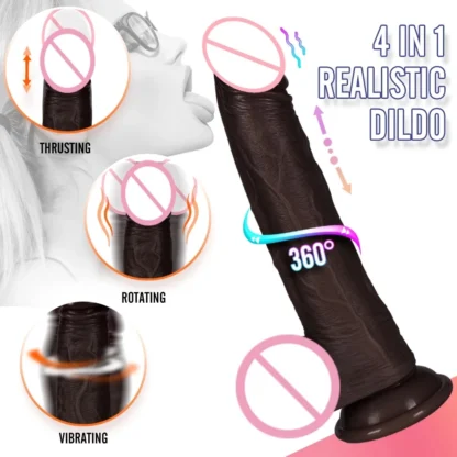 3-in-1 Realistic Black Dildo Vibrator for Women – Heating, Thrusting, Swinging Silicone Penis with Suction Cup, Vibrating Adult Sex Toy - Image 3