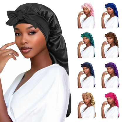 Soft Silky Long Satin Bonnet for Natural & Curly Hair – Extra Large Sleep Cap with Adjustable Tie for Women - Image 6