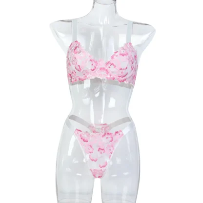 Luxury Romantic Peach Blossom Embroidery Lingerie Set – Sexy 3D Jacquard Push-Up Bra & Panty - Image 5