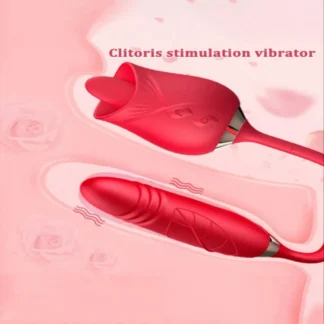 Rose Thrusting & Rotating Vibrator – Dildo with Tongue Licking, Clit, Nipple & G-Spot Stimulator, Vibrating Anal Plug Sex Toy for Women