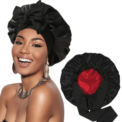 Soft Satin Hair Cap for Sleeping – Double-Layered, Round Beanie Bonnet for Nighttime Haircare - Image 3