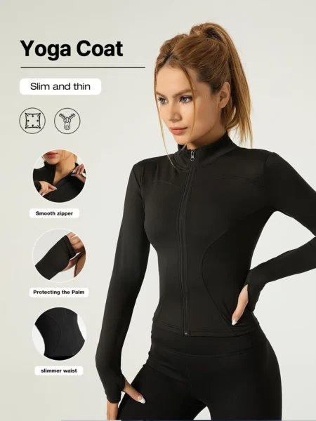 Slim Fit Women’s Sports Jacket – Moisture-Wicking Yoga Coat for Fitness & Running - Image 9