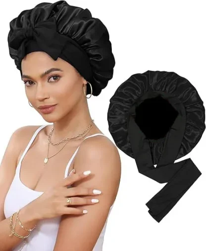 Soft Satin Hair Cap for Sleeping – Double-Layered, Round Beanie Bonnet for Nighttime Haircare - Image 7