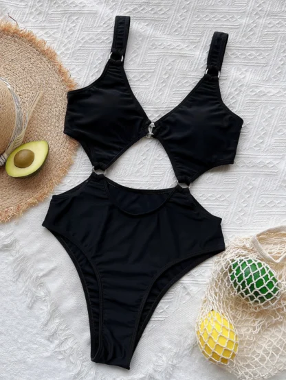 2025 Hollow Out Monokini for Women – Sexy One-Piece Push-Up Swimsuit | Solid Color Wrapped Bathing Suit Swimwear - Image 5