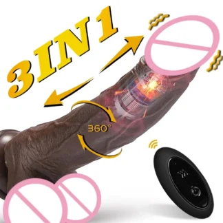 3-in-1 Realistic Black Dildo Vibrator for Women – Heating, Thrusting, Swinging Silicone Penis with Suction Cup, Vibrating Adult Sex Toy