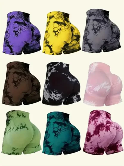 High-Waisted Tie-Dye Yoga Shorts for Women – Scrunch Butt Lift Workout Shorts - Image 20