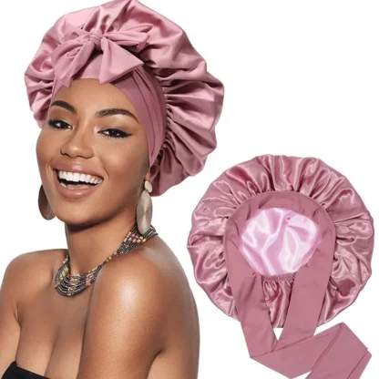 Soft Satin Hair Cap for Sleeping – Double-Layered, Round Beanie Bonnet for Nighttime Haircare - Image 2