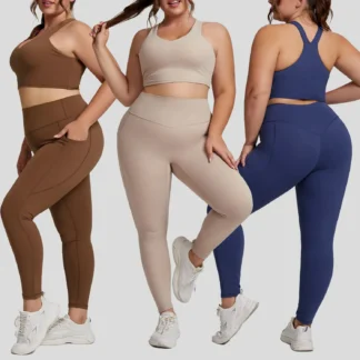 Plus Size Yoga Set for Women – 3XL Workout Outfit with Sports Bra & High-Waist Leggings | Super Stretch Activewear for Curvy Women