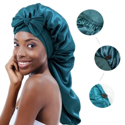 Soft Silky Long Satin Bonnet for Natural & Curly Hair – Extra Large Sleep Cap with Adjustable Tie for Women - Image 3