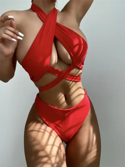 Sexy High Neck Cross Bikini Set  – Women’s Solid White & Black Push-Up Hollow Out Swimsuit, High Waist Summer Bathing Suit Swimwear - Image 7