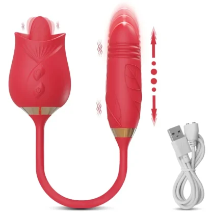 Rose-Licking Thrusting Vibrator – G-Spot, Clitoris & Nipple Stimulator for Women, Multi-Speed Adult Toy for Couples 18+ - Image 14