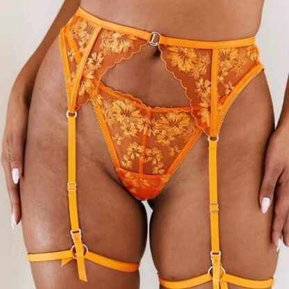 Sexy Embroidered Lingerie Set with Hanging Stockings – Chest Support & Body Shaping Split Design - Image 3