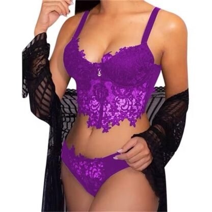 Elegant Embroidered Lace Bralette Set – Sexy Bra & Panty Lingerie for Women - Image 2