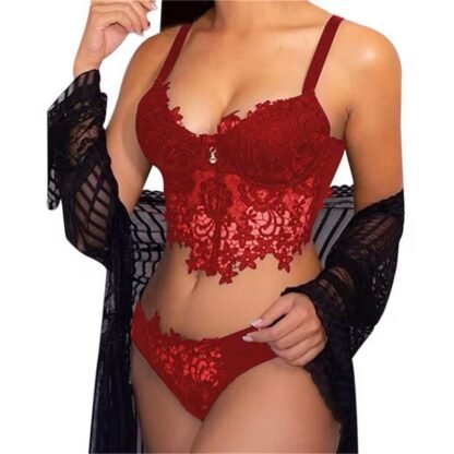Elegant Embroidered Lace Bralette Set – Sexy Bra & Panty Lingerie for Women - Image 5