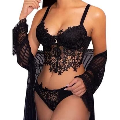 Elegant Embroidered Lace Bralette Set – Sexy Bra & Panty Lingerie for Women - Image 4