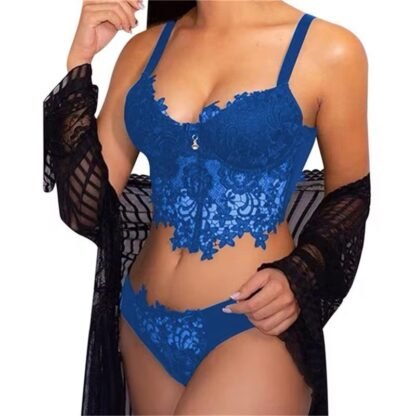Elegant Embroidered Lace Bralette Set – Sexy Bra & Panty Lingerie for Women - Image 3