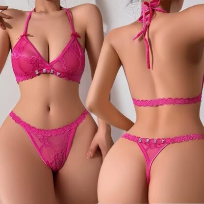 Rhinestone Lace Bra & Thong Set – Sexy Halter Lingerie for Women - Image 6