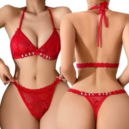 Rhinestone Lace Bra & Thong Set – Sexy Halter Lingerie for Women - Image 3