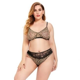 Plus Size Sheer Lace Lingerie Set – Sexy Translucent Bra & Briefs for Women