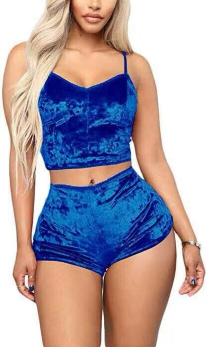 Velvet Strap Pajama Set – Sexy Sleepwear Shorts with Bow Detail for Women - Image 5